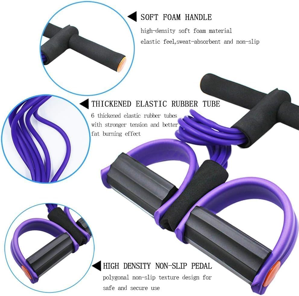 Multifunction Tension Rope, 6-Tube Elastic Yoga Pedal Puller Resistance Band, Natural Latex Tension Rope Fitness Equipment, for Abdomen/Waist/Arm/Leg Stretching Slimming Training