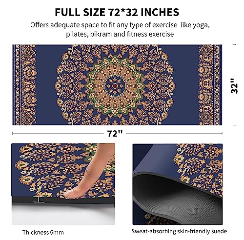 nuveti TPE Large Yoga Mat Non-Slip Exercise Fitness Mat with Carry Bag Extra Wide Yoga Mats for Women 72"x32" Extra Thick 6mm for Home, Pilates and Floor Exercises Workout Mats