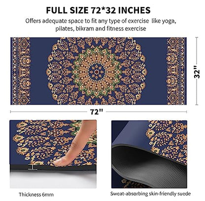 nuveti TPE Large Yoga Mat Non-Slip Exercise Fitness Mat with Carry Bag Extra Wide Yoga Mats for Women 72"x32" Extra Thick 6mm for Home, Pilates and Floor Exercises Workout Mats