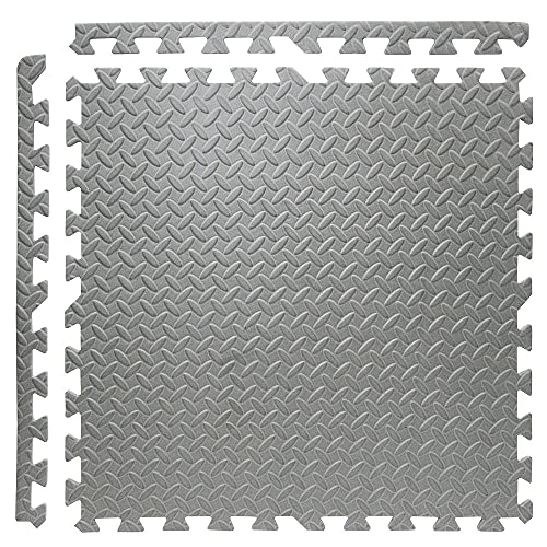 3/8" Thick 100 sq. ft. (25 pcs) Gym EVA Foam Floor Mats (24" x 24") | Steel Pattern, Grey - style: Steel Pattern-Grey