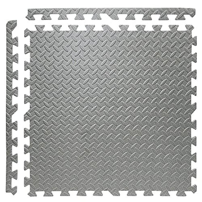 3/8" Thick 100 sq. ft. (25 pcs) Gym EVA Foam Floor Mats (24" x 24") | Steel Pattern, Grey - style: Steel Pattern-Grey