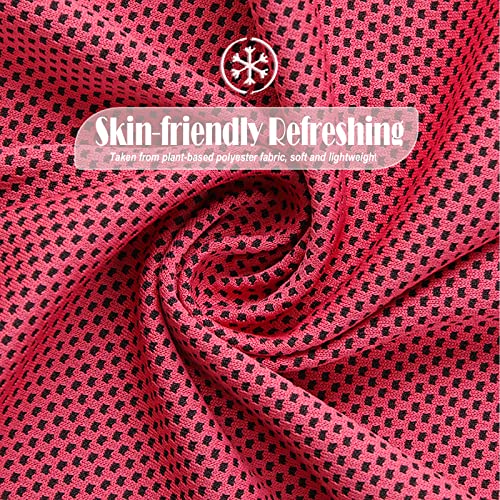 10 Pack Cooling Towels Bulk Microfiber Ice Towel Quick Dry Breathable Chilly Sweat Towel Stay Cool for Neck Face Yoga Gym Workout Running Pilates Beach with Carabin Bag, 40x12'', Rose - color: Rose Red