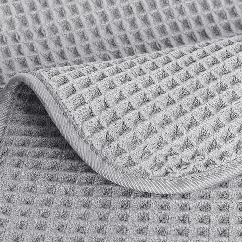 POLYTE 430 GSM Poly Blend Microfiber Quick Dry Waffle Hand Towel, 16x30 in - color: Light Gray