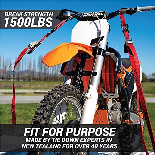 Heavy Duty Motorcycle Tie Down Straps - 1" x 8' Cam Buckle Straps with Soft Loops & Safety Hooks - Secures Motorbikes, Dirtbikes, ATV, UTV - 2 Pack Red - color: Red