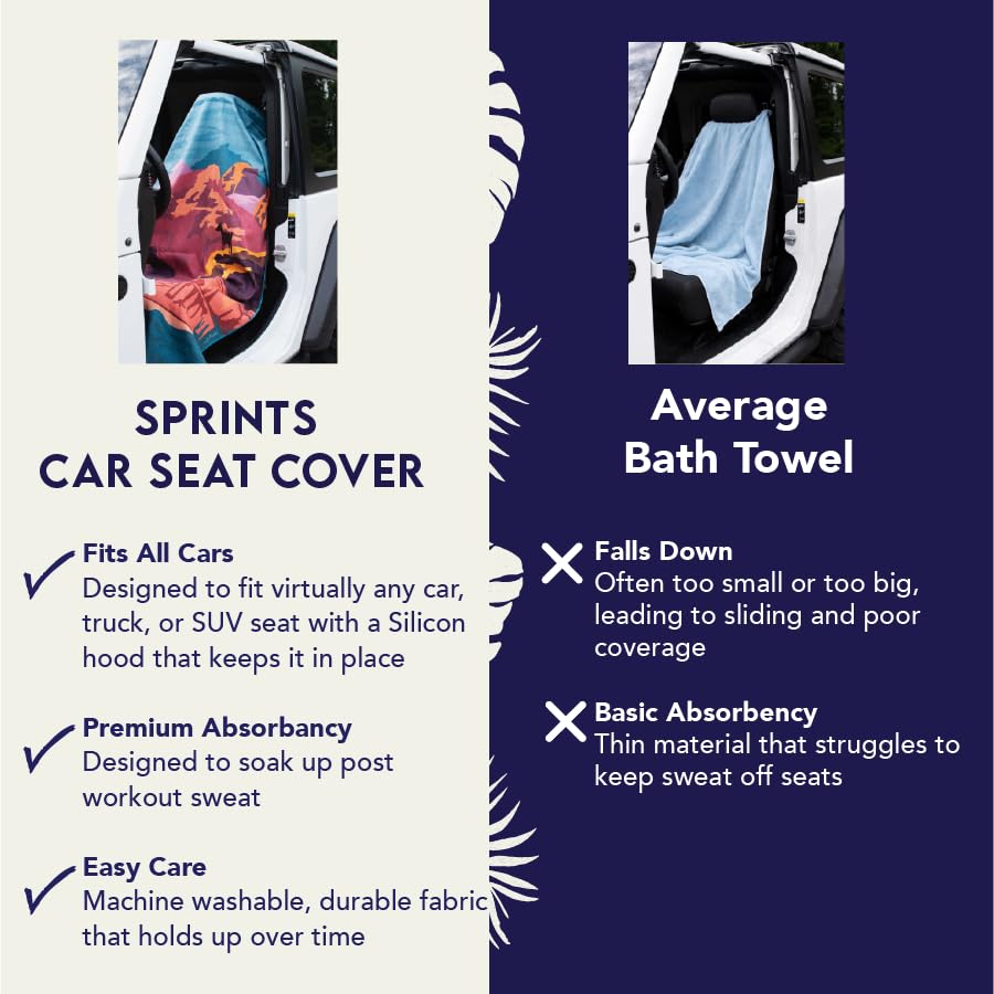 Sprints Athletic Running Towel, Full-Sized, Car Seat Cover - Performance Microfiber (Paisley Probs) - color: Paisley Probs W/ Snaps