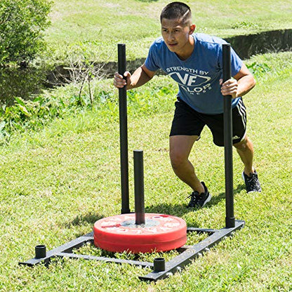 Valor Fitness Weighted Sleds for Push, Pull, and Drag Training – Strength and Conditioning Sleds with Harness and Plate Storage for Home Gym or Sports Performance