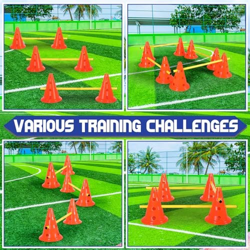 10 Sets Dog Agility Hurdle Cone Set 20 Pcs Exercise Cones with 10 Pcs Rods Adjustable Obstacle Portable Agility Training Equipment Canine Pole(Orange and Yellow)