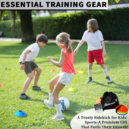 Pro Disc Cones (Set of 50) | Drawstring Bag & Strap, for Soccer, Basketball, Football, Agility & Sports Drills Training