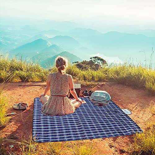 Wind Tour Waterproof Picnic Blanket with Carry Strap - Foldable Sandproof Outdoor Mat for Camping, Beach, Park - 59" x 71",Navy Blue(Single Mat)