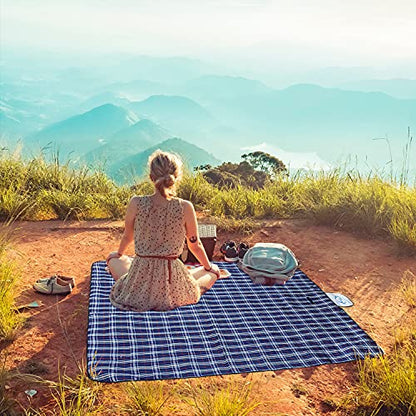 Wind Tour Waterproof Picnic Blanket with Carry Strap - Foldable Sandproof Outdoor Mat for Camping, Beach, Park - 59" x 71",Navy Blue(Single Mat)