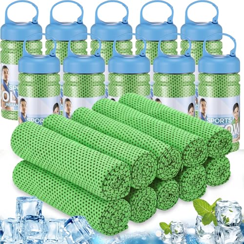 Honoson 10 Pcs Cooling Towels with Bottle, 47 x 12 in, Green - color: Green