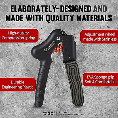 GD Grip Strength Trainer (Premium Adjustable Grip Strengthener for Forearm Training) Wrist and Forearm Strengthener