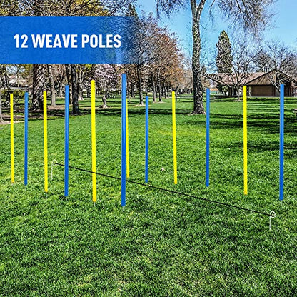 Pet Prime Dog Agility Training Equipment for Dog Obstacle Course Backyard 12pcs Weave Poles Slalom Set Portable Dogs Park Exercise Tool - size: 12PCS Dog Weave Pole Set