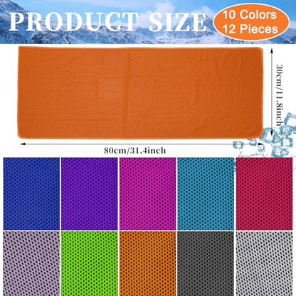 12 Pack Cooling Towels, 32 x 12 Inch Microfiber Ice Towels, Soft and Breathable Neck and Face Cooling Towels, Sweat Wicking Towels for Yoga, Running, Gym, Workout, Outdoor Exercise, 10 Colors