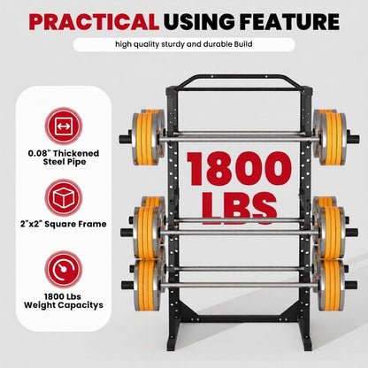 Power Cage 1800 LBS Capacity Multifunctional Power Racks for Home Gym, 2 in 1 Squat Rack with Skinny Pull Up Bar, Pin and Pipe Safeties, Standard J-Hooks, Power Rack for Bench Press Deep Squat