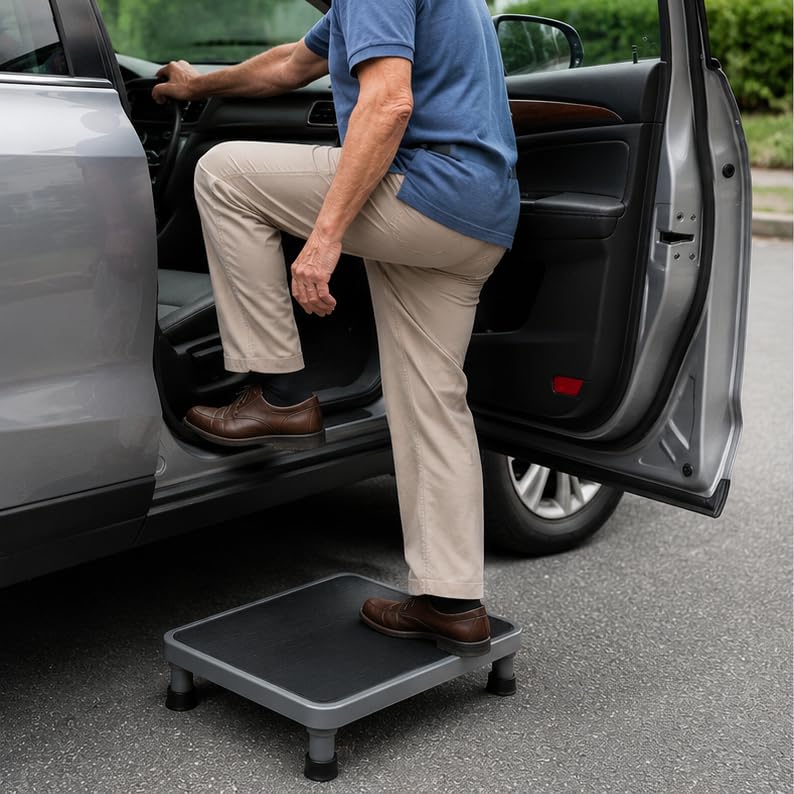 Heavy-Duty One Step Stool with Carry Handle – 4.1" Low Foot Stool, Non-Slip Rubber Platform, 500lb Capacity – Portable Safety Step Stools for Adults, Seniors, Bathroom, Bed, SUV, 17"x13"