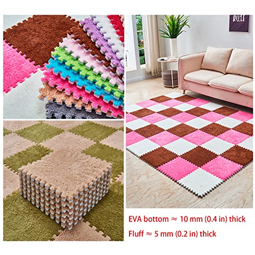 12 Pieces Thickened Plush Foam Interlocking Floor Mat,Fluffy Square Foam Tiles with 12 Edgings,Soft Anti-Slip Puzzle Area Rug Playmat for Bedroom,12X12inch,12 Tiles/11.6 Sq.Ft,Camel+Coffee - color: Camel+coffee
