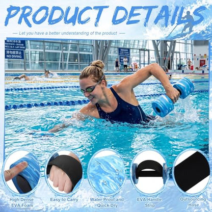 Lewtemi 6 Pcs Water Weights Pool Exercise Set, Aqua Exercise Dumbbells with Handle Strips, High-density Eva-foam Dumbbells for Water Aerobics, Pool Fitness - size: 12 x 3.2 x 3.7 in