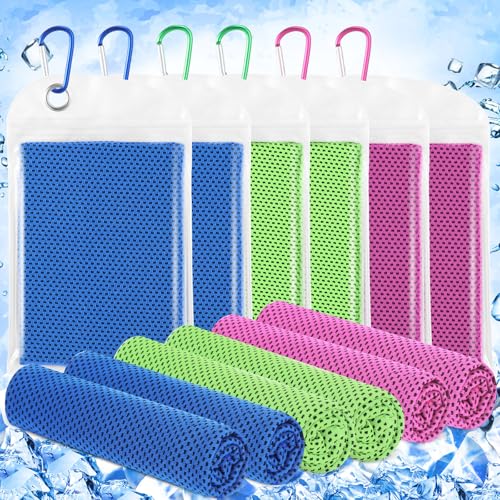 6 Pack Cooling Towels 40" x 12" Sport Towels, Cooling Rag for Neck and Face Ice Breathable Chilly Portable Neck Wraps for Yoga(Chic Color) - color: Dark Blue, Bright Green, Rose Red