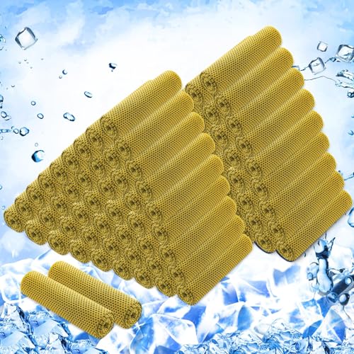 100 Pack Cooling Towels, 40"x12" Cooling Towels for Neck and Face Breathable Soft Chilly Sweat Rag Microfiber Sport Rags for Gym Yoga Golf Running - color: Yellow