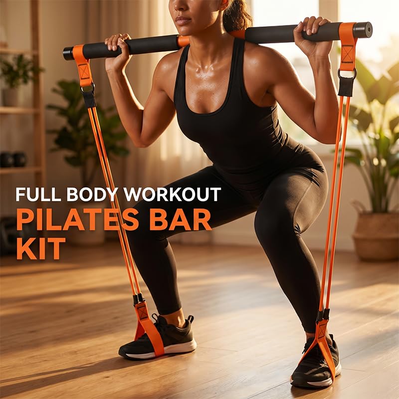 Sakerplus Pilates Kit Pilates Bar Kit with Resistance Bands, Full Body Workout System, Portable Home Gym for Stretching, Strength Training, Core Exercise