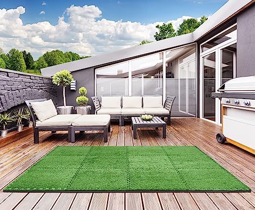 Sorbus Grass Foam Floor Tiles - 24 Interlocking Mats of 24"X24” Total of 96 Sq Ft for Kids Outdoor Toys, Playroom, Deck, Patio, Basement Home Gym - Artificial Carpet Grass Turf Indoor Outdoor Flooring