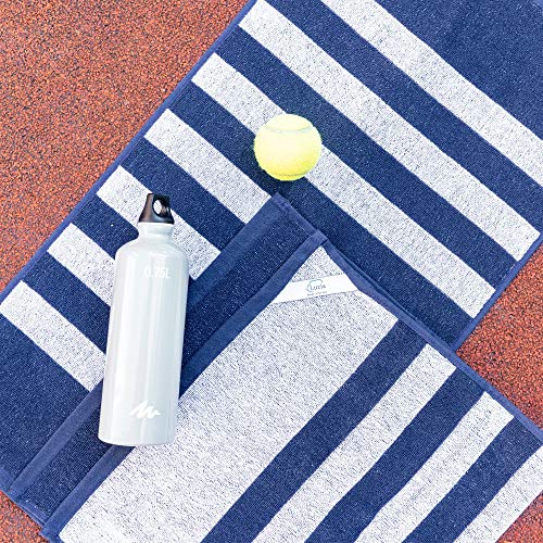 Luzia Striped Workout Towel for Sweat (Pack of 2) - Premium Quality 100% Turkish Cotton - Lightweight and Super Absorbent for Exercise, Sports, Workout, Fitness, Gym, Yoga, Running (Blue)