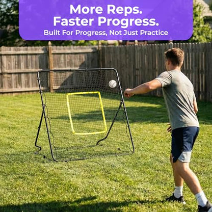 Baseball Rebounder Net 4 x 4.5 ft, Pitch Back Net with 3 Adjustable Angles, Heavy-Duty Steel Frame, 36-Ply Net, Stable Training Net for Baseball, Volleyball, Softball Fielding Practice