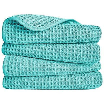 POLYTE 430 GSM Poly Blend Microfiber Quick Dry Waffle Hand Towel, 16x30 in - color: Aqua
