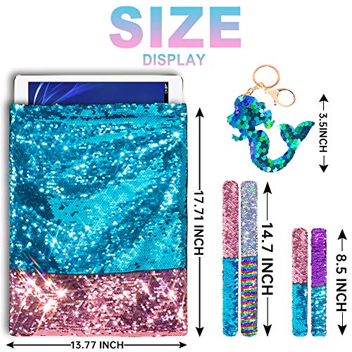 GA&EN Mermaid Reversible Sequin Drawstring Backpack, Blue/Pink Dance Bag for Girls Kids with Headband Keychain Bracelet for Christmas Gift Princess Dress Up Clothes Costume Party Birthday - color: 2-blue/Pink