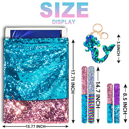 GA&EN Mermaid Reversible Sequin Drawstring Backpack, Blue/Pink Dance Bag for Girls Kids with Headband Keychain Bracelet for Christmas Gift Princess Dress Up Clothes Costume Party Birthday - color: 2-blue/Pink