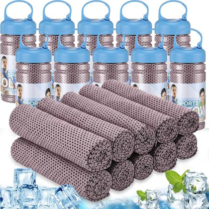 Honoson 10 Pcs Cooling Towels with Bottle, 47 x 12 in, Pink - color: Pink