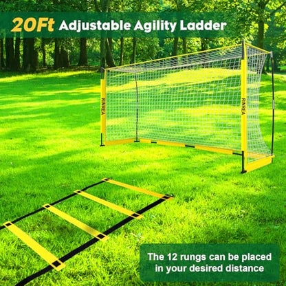 Portable Soccer Goal, Collapsible Soccer Goal Net Metal Base, Quick Setup Soccer Training Equipment with 1 Carry Bag, 1 Agility Ladder, 4 Ground Nails - color: 14×7ft Yellow