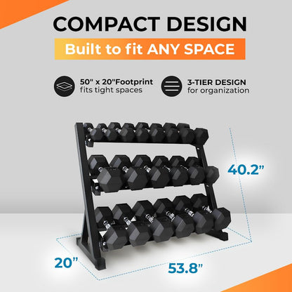 Rubber Hex Dumbbell Set with Rack, 8/10/12/15/20 Pair (450/550/780/1200/1550/2100 lbs total) Weight Rack with Dumbbells for Home Gym & Strength Training - color: (5-60 LB) 780 LBS Dumbbells with Rack
