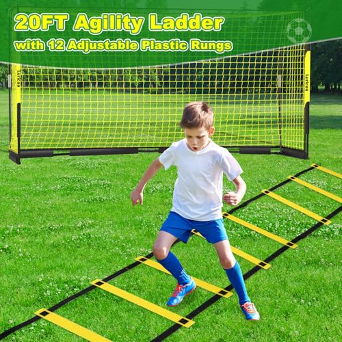 Soccer Goal, 12×6 ft /16×7 ft Portable Soccer Goals Net for Backyard, Quick Setup Training Equipment with 1 Carry Bag, 4 Ground Nails, 12 Training Cones
