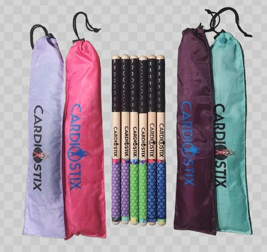 CardioStix 8.5oz Cardio Drum Sticks per set (1 PAIR WITH BAG) Bundle Weighted Double Grip w/Bag Premium American Hickory Wood | Drumming, Fitness (Paint Splash Surprise grip color w/bag) - color: Paint Splash Surprise grip color w/bag