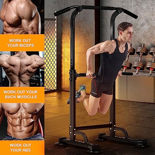 DlandHome Power Tower Pull Up Dip Station Multi-Function Fitness Equipment for Strength Training Adjustable Height Dip Stand for Home Gym