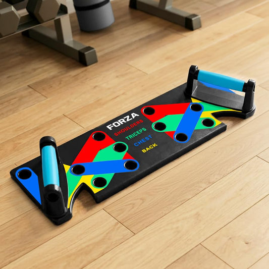 FORZA Push Up Board & Bar Set - 9-in-1 Push Up Board for Chest, Shoulders, Triceps & Back - Portable Home Gym Strength Training Board with Foam Cushioned Handles