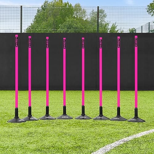 FORZA Slalom Agility Poles | Improve Endurance, Speed & Footwork | Color, Size & Rubber Base Options Available [8 Pack] - color: Pink, size: With Bases, style: 3ft