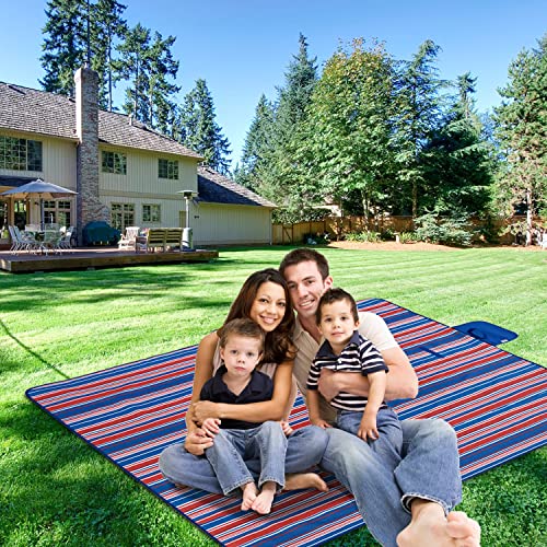 Beach Blanket Picnic Mat Outdoor Picnic Blanket Extra Large Sand Proof Waterproof Portable Beach Chair Mat for Adult Camping Hiking Travel Park Law Grass - color: Red Blue Lines