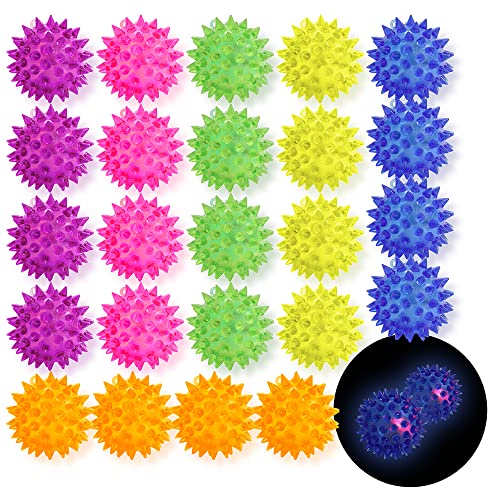 24 Pack Rubber Blinking Squishy Stress Relief Sensory Ball Toys LED Flashing Fidget Spiky Therapy Balls or Kids Teens Adults Stress Relief Party Favors - style: 24 Pack