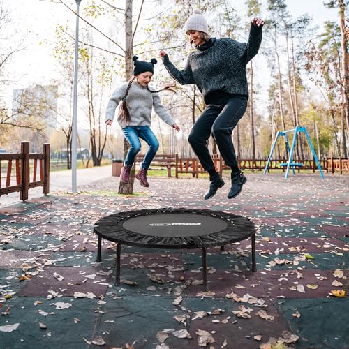 Foldable Mini Trampoline Fitness Rebounder for Home Gym Workouts – with 5-Level Adjustable Handle, Heavy-Duty Steel Frame, Portable Design, and Supports up to 440 Pounds
