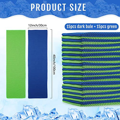 Hosuly 30 Pack Cooling Towels 40"x12" - color: Bright Green, Dark Blue
