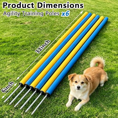 6-Pack Dog Agility Weave Poles with Stakes for Backyard Training - color: SLV-weave 6