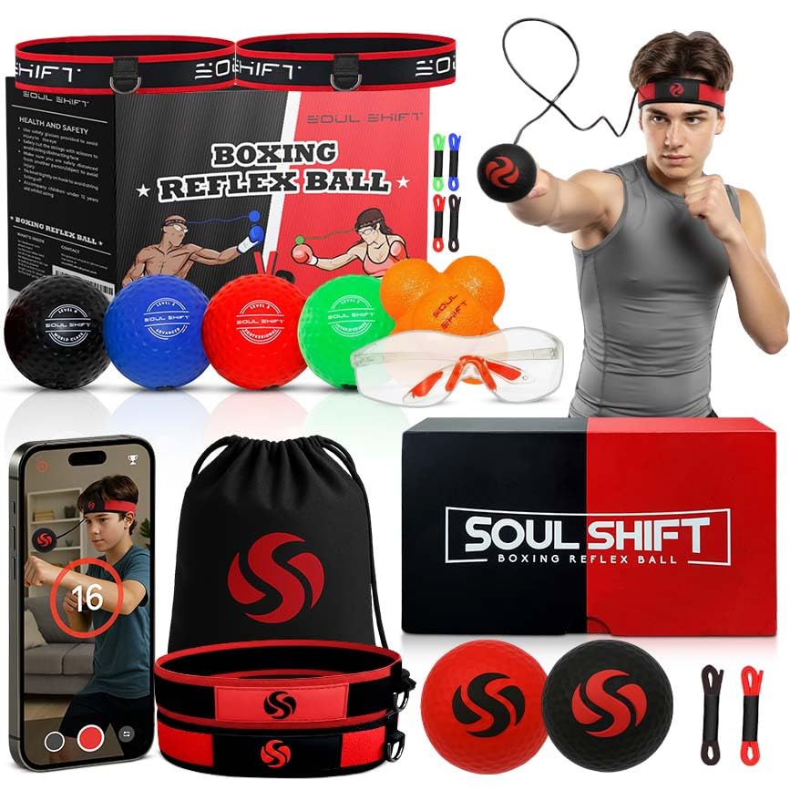 Soul Shift Boxing Reflex Ball Set | Competition Edition for Kids & Adults | Train Speed, Focus & Hand-Eye Coordination | Adjustable Headbands & Multiple Balls | Fun Home, Gym & MMA Training Equipment