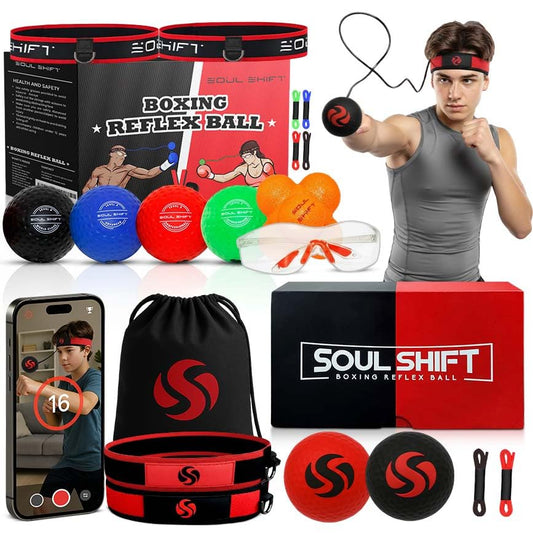 Soul Shift Boxing Reflex Ball Set | Competition Edition for Kids & Adults | Train Speed, Focus & Hand-Eye Coordination | Adjustable Headbands & Multiple Balls | Fun Home, Gym & MMA Training Equipment