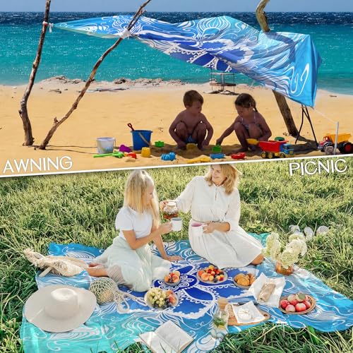 Beach Blanket Waterproof Sandproof Large Sand Free,78''X81''/10'X9' Oversized Sandless Lightweight Blanket Picnic Mat for Beach Travel Camping Hiking with Stakes