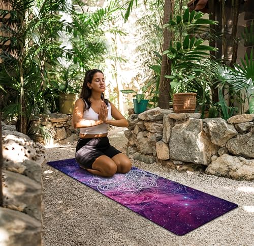 nuveti Printed Travel Yoga Mat-1/16 Inch Thick Non Slip Fitness Workout Mat with Carrying Bag, Foldable Lightweight Suede & Natural Rubber Yoga Mat for Yoga Pilates and Fitness 72" L x 24" W x 1.5mm