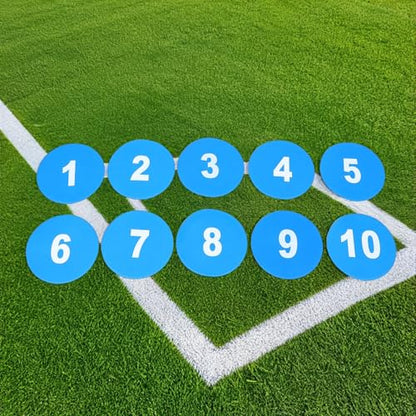 POPETPOP 10pcs Soccer Agility Markers Flat Numbered Training Discs 23cm Non-Slip Blue Football Floor Spots for Youth Sports Drills and Speed Exercises