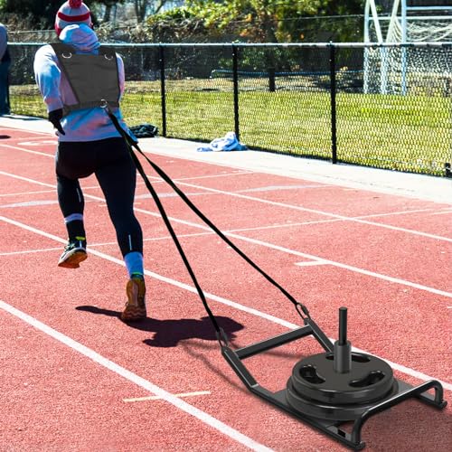Dolibest Weight Sled, Fitness Sled, Workout Sled for Fitness Strength Training and Speed Improvement, Push-Pull Prowler Training, Suitable for 1-2" Weight Plates, Black